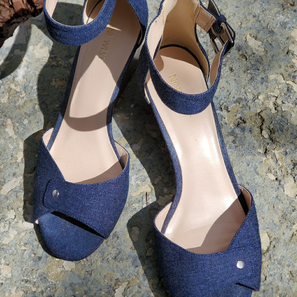 Nine West "Patiam" Denim Wedge Sandals EUC